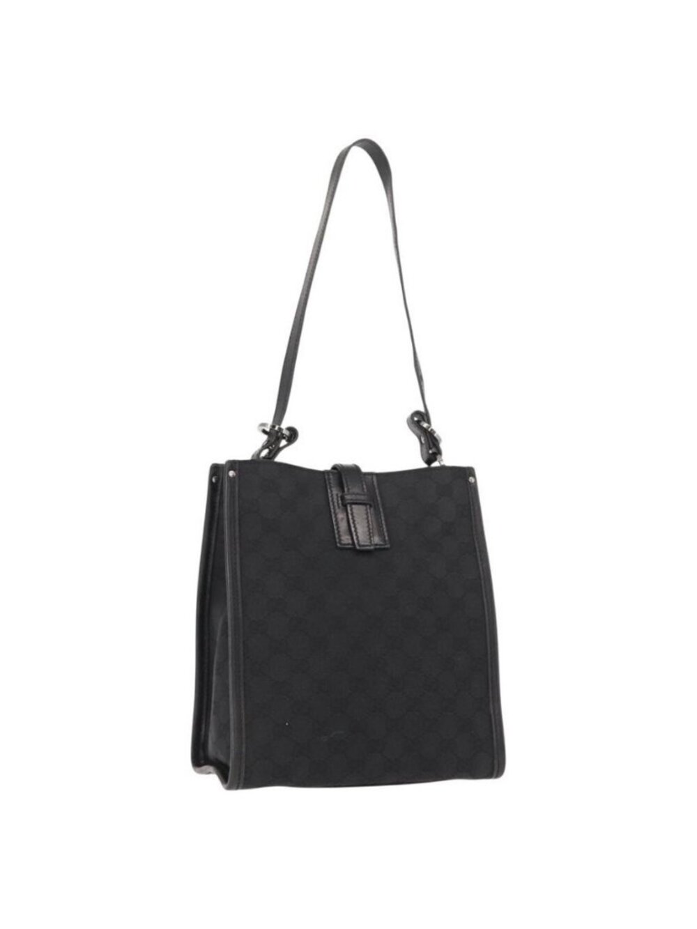 Authentic GUCCI GG Canvas Shoulder Bag Black Silver 110292